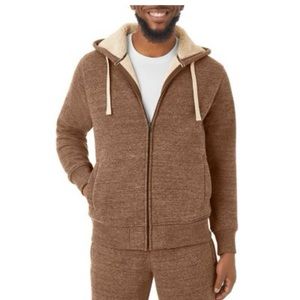 Men's Sherpa Lined Full Zip Jacket Hoodie Sweatshirt lounge shacket coat